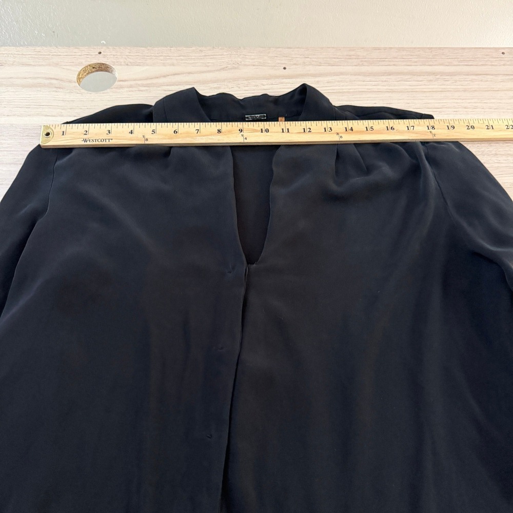 Tahari Silk High Low Button Down Blouse Black XL Excellent - Picture 4 of 7